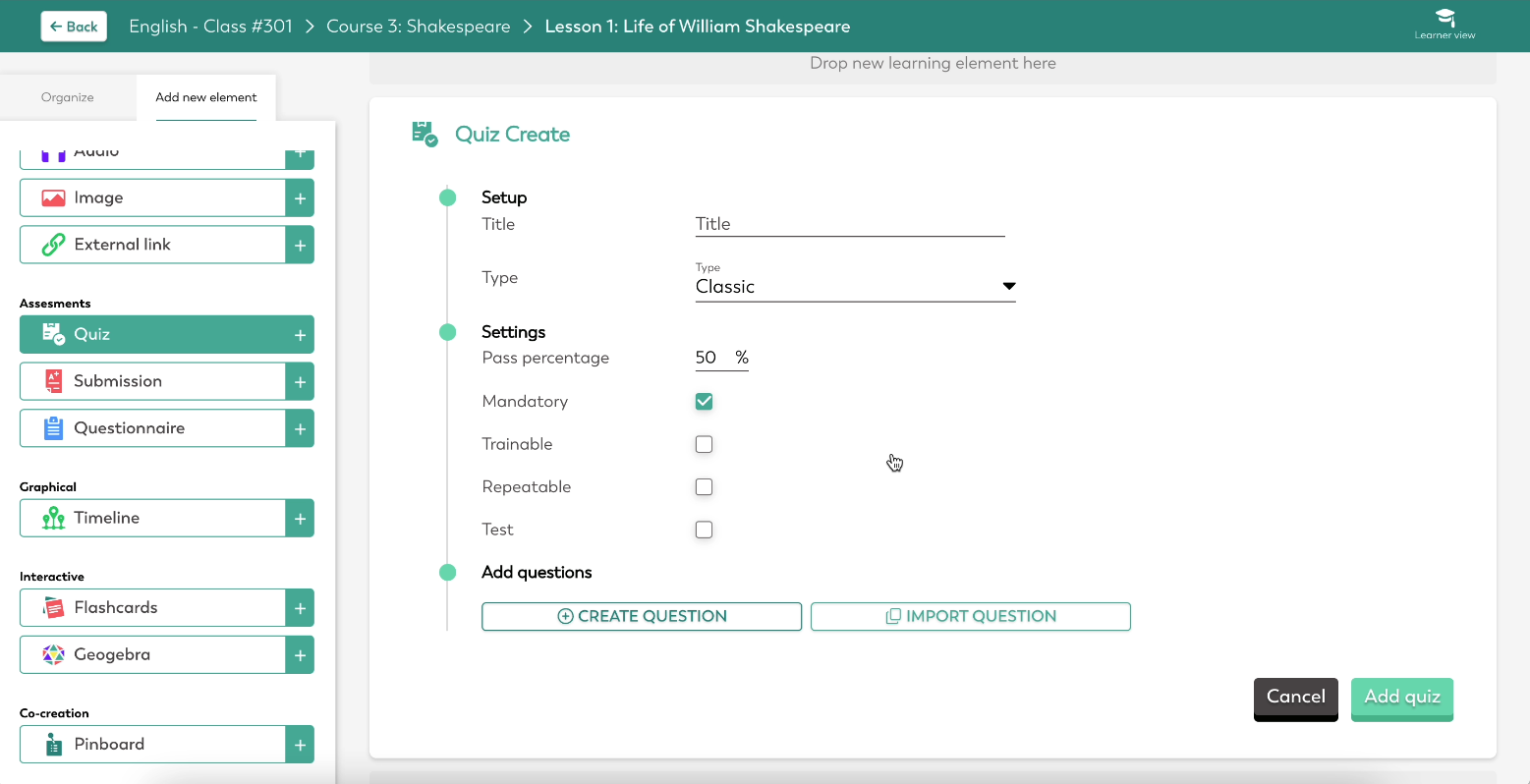 screenshot of Edaptio LearnU